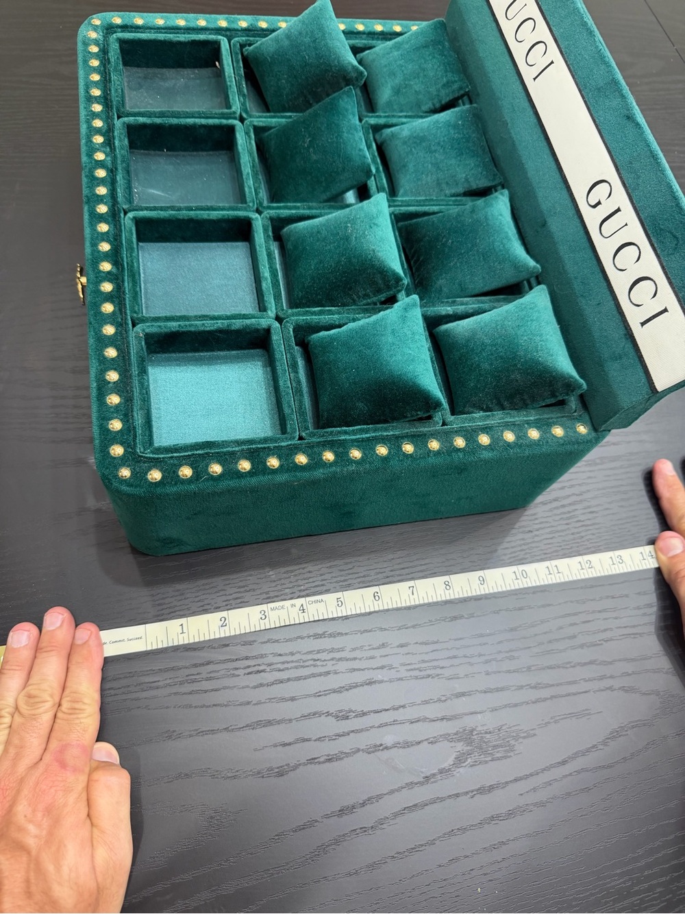 Authentic Gucci Green Velvet Jewelry Watch Box Organizer with Drawer - Picture 10 of 10
